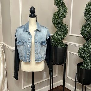 Byegreis denim and vegan leather cropped Jean jacket size small